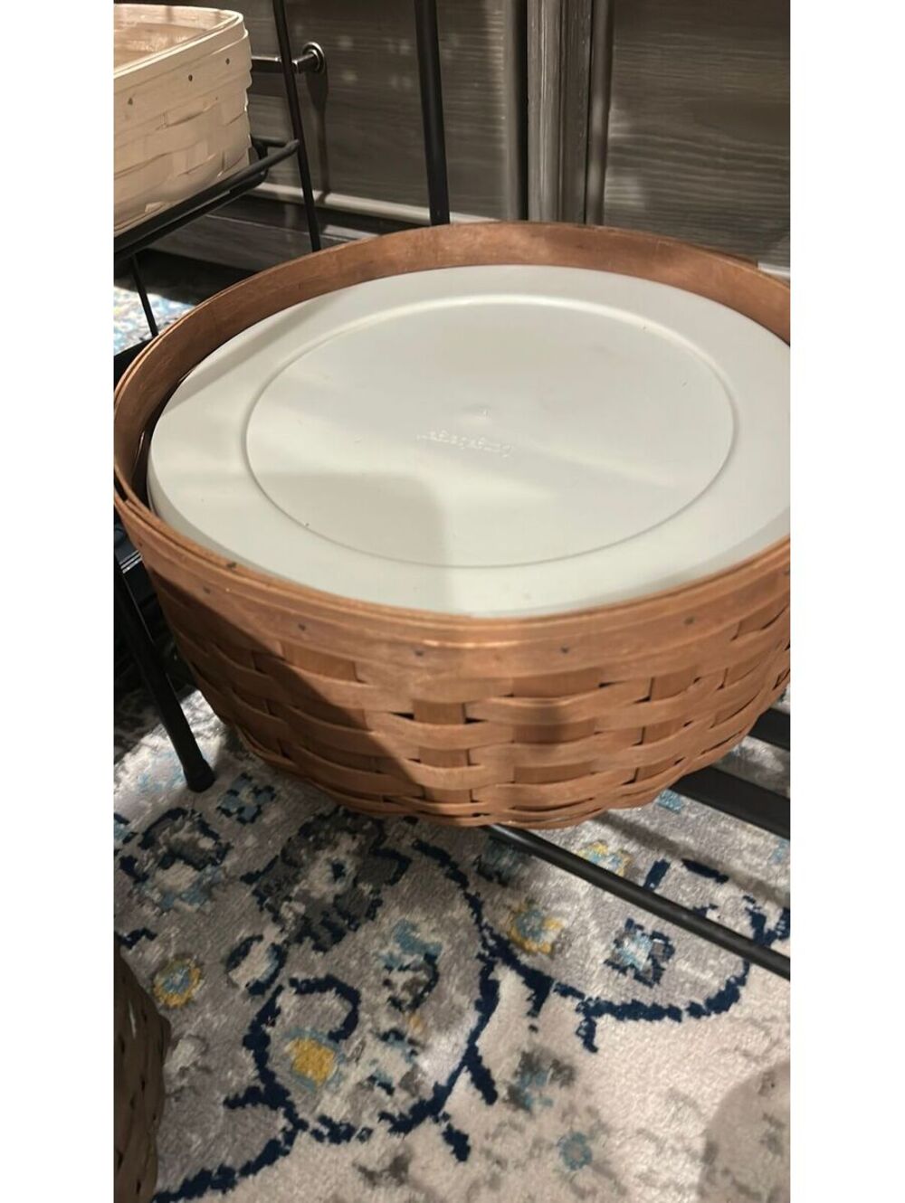 Longaberger 13” Rich brown round keeping basket with lidded protector